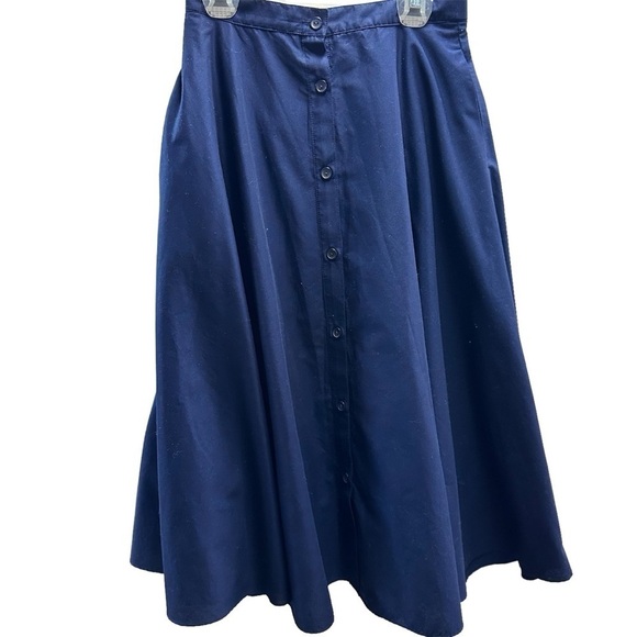 UNIQLO COTTON  MIDI CIRCLE SKIRT NAVY LINED BUTTON FRONT  SZ XS - Picture 5 of 7